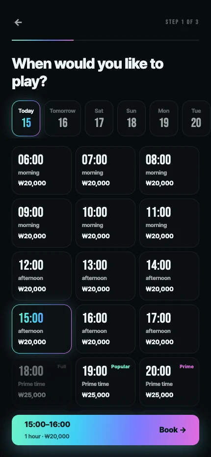 XGOLF24 time selection and booking · sample data