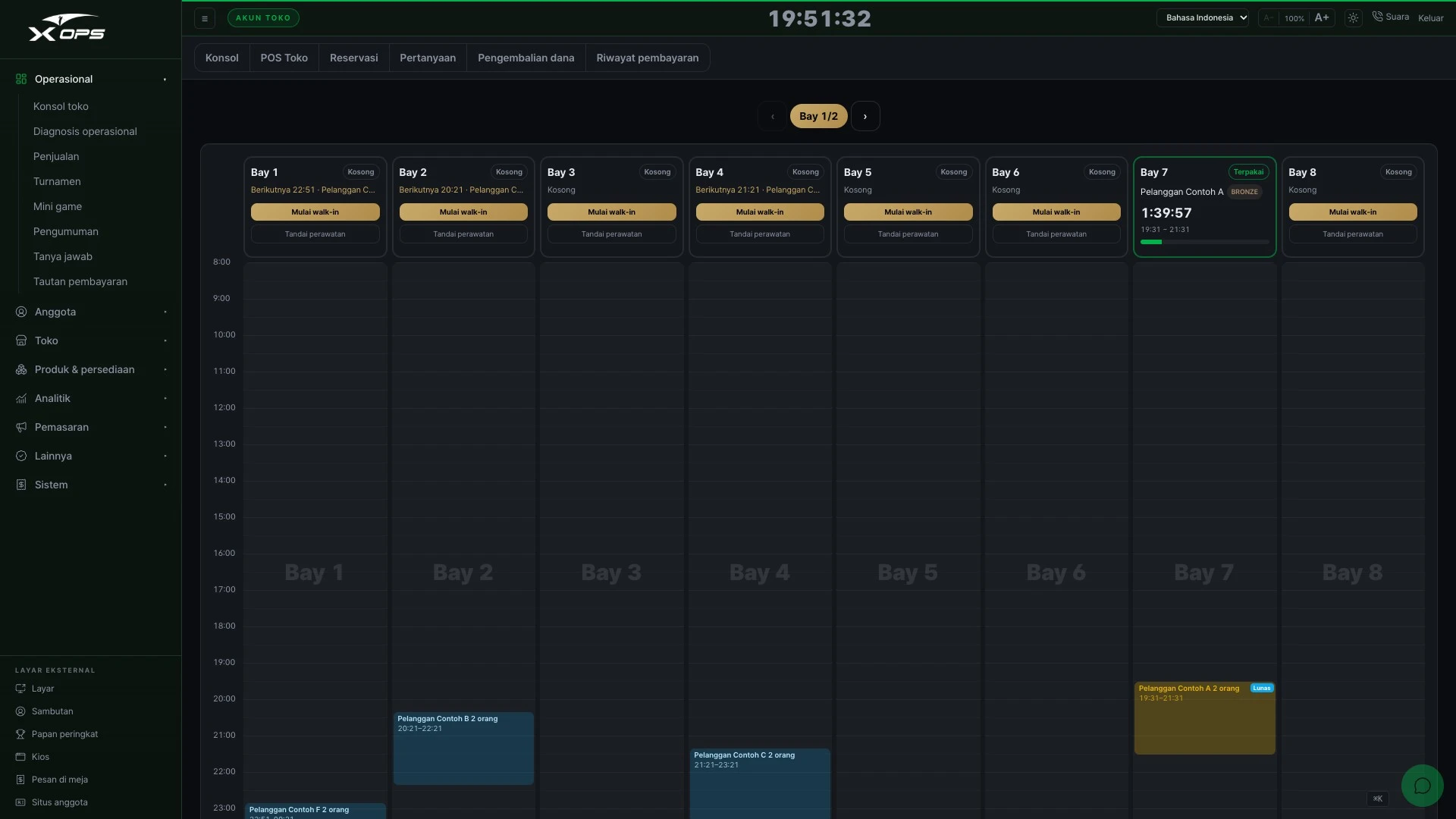 X-OPS status bay · pratinjau UI terjemahan · data contoh
